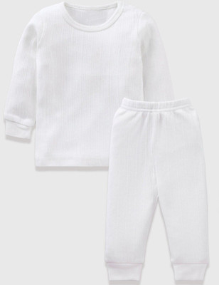 MRD DESIGNER HUB Top - Pyjama Set For Baby Boys & Baby Girls(White, Pack of 1)