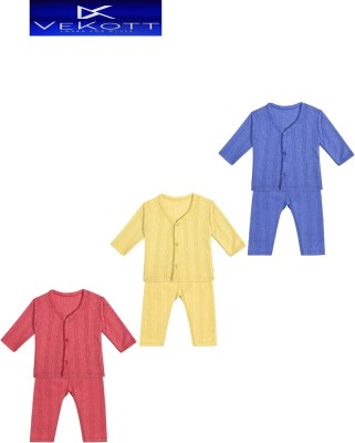 VeKott Top - Pyjama Set For Baby Boys & Baby Girls(Multicolor, Pack of 3)