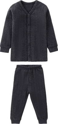Kidzkloset Top - Pyjama Set For Baby Boys & Baby Girls(Black, Pack of 1)
