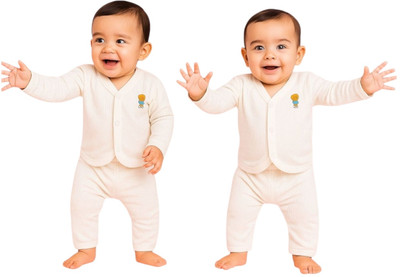 VELDORA Top - Pyjama Set For Baby Boys & Baby Girls(White, Pack of 2)