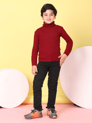 Superminis Striped High Neck Casual Boys Maroon Sweater