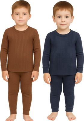 IndWear Top - Pyjama Set For Boys & Girls(Brown, Pack of 2)