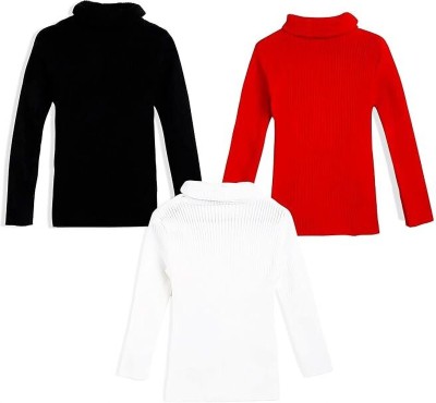 keshuyoka Solid Round Neck Casual Boys & Girls Black, White, Red Sweater