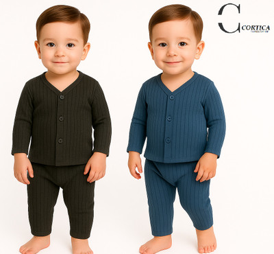 cortica Top - Pyjama Set For Baby Boys & Baby Girls(Black, Pack of 2)