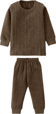 Kidzkloset Top - Pyjama Set For Baby Boys & Baby Girls(Brown, Pack of 1)