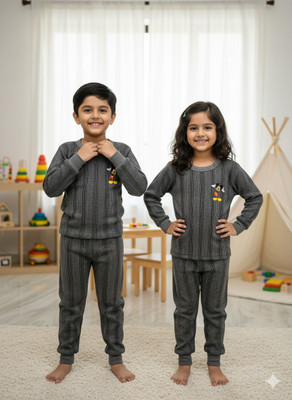 LAIKA Top - Pyjama Set For Boys & Girls(Grey, Pack of 1)