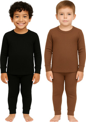 Fashnest Top - Pyjama Set For Boys & Girls(Black, Pack of 2)