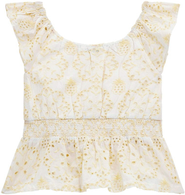 GUESS Girls Casual Pure Cotton A-line Top(Beige, White, Pack of 1)
