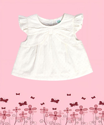 MINI KLUB Baby Girls Casual Pure Cotton Woven Top(White, Pack of 1)