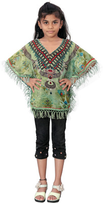 ARYANE1604 Girls Georgette Kaftan Top(Green, Pack of 1)