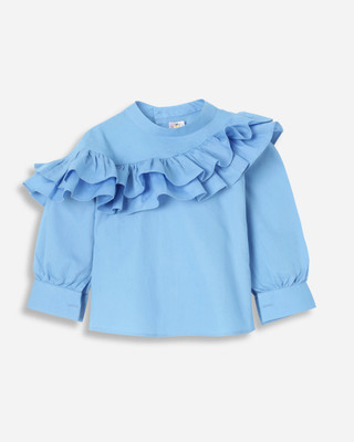 Kico Girls Casual Pure Cotton Layered Top(Blue, Pack of 1)