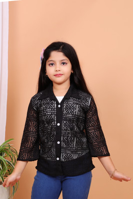 ChromaFashion Girls Party Net Top(Black, Pack of 1)