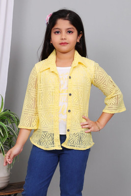 ChromaFashion Girls Party Net Top(Yellow, Pack of 1)