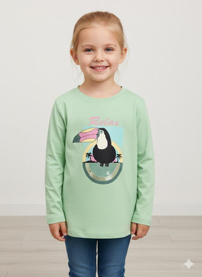 SAALVIA Girls Casual Cotton Lycra Blend Full Sleeve Top(Green, Pack of 1)