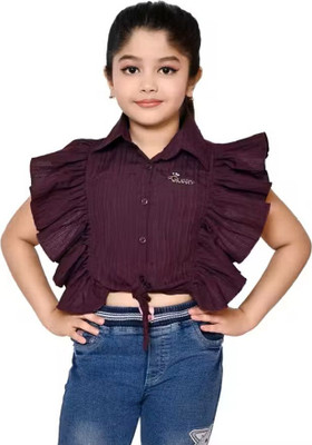 Eliza Dresses Girls Party Cotton Blend Shirt Style Top(Purple, Pack of 1)