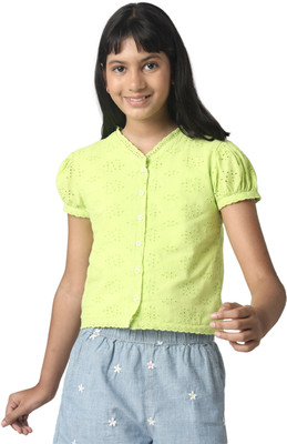 Under Fourteen Only Girls Casual Pure Cotton Crop Top(Green, Pack of 1)