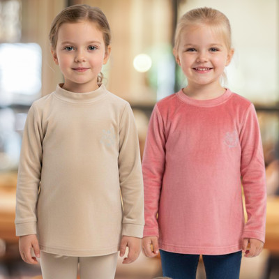 salvia Girls Casual Velvet Full Sleeve Top(Beige, Red, Pack of 2)
