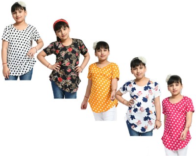 IndiWeaves Girls Casual Crepe A-line Top(Multicolor, Pack of 5)