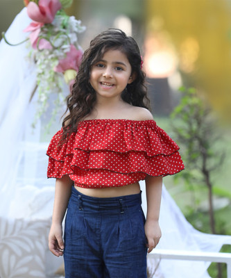 CUTIEKINS Girls Casual Polyester Crop Top(Red, Pack of 1)