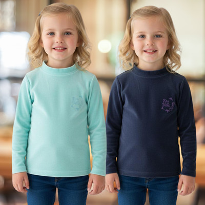 salvia Girls Casual Velvet Full Sleeve Top(Blue, Dark Blue, Pack of 2)