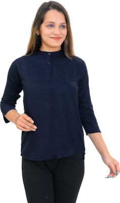 SNIFFY Girls Casual Rayon Shirt Style Top(Blue, Pack of 1)