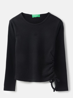 United Colors of Benetton Girls Casual Cotton Blend Full Sleeve Top(Black, Pack of 1)