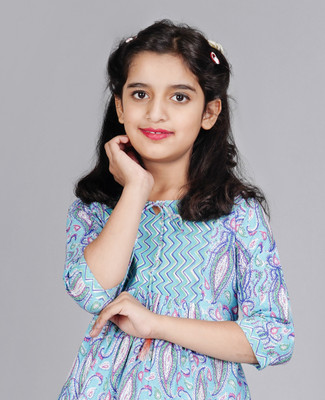 DMP EXPORT Girls Casual Rayon A-line Top(Blue, Pack of 1)