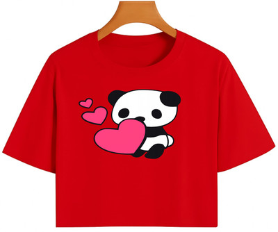 Loom & Line Girls Casual Cotton Blend Crop Top(Red, Pack of 1)