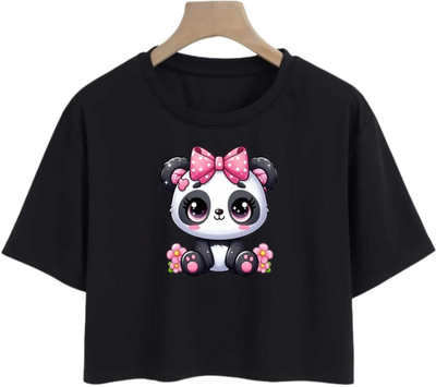 Mishti Fashion Girls Party Cotton Blend Crop Top(Black, Pack of 1)