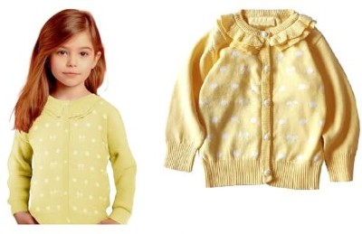 MOMISY Polka Print Round Neck Casual Girls Yellow Sweater