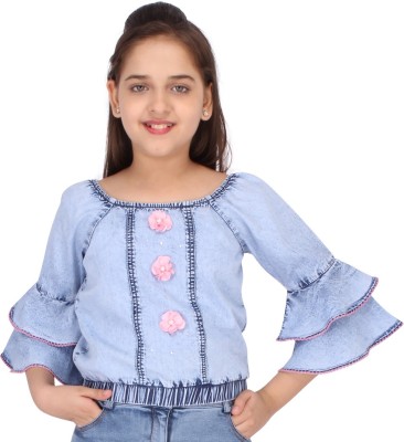 Cutecumber Girls Casual Denim Top(Blue, Pack of 1)