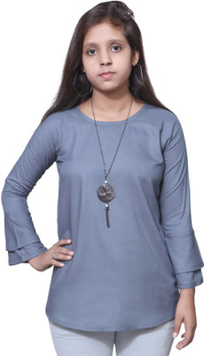 SNIFFY Girls Casual Rayon Top(Blue, Pack of 1)