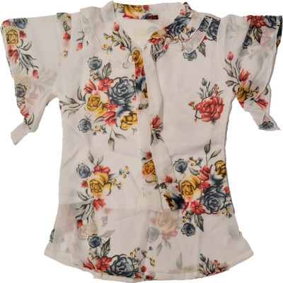 MUMMASCHOICE Girls Casual Georgette Top(White, Pack of 1)