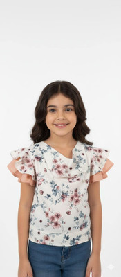truffles Girls Casual Cotton Blend Knit Top(White, Pack of 1)