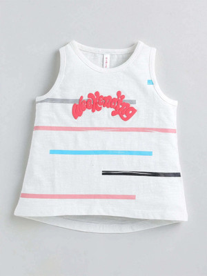Ginie Girls Casual Pure Cotton A-line Top(White, Pack of 1)