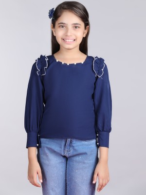 CUTIEKINS Girls Casual Polyester A-line Top(Dark Blue, Pack of 1)