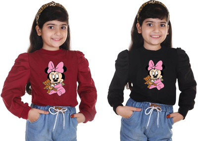 Big Hub Girls Casual Cotton Blend Fashion Sleeve Top(Multicolor, Pack of 2)