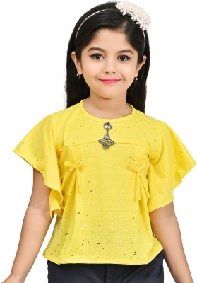 Fariha Fashions Girls Casual Cotton Blend Top(Yellow, Pack of 1)