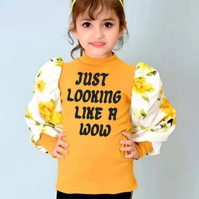 Wahoo Girls Cotton Crepe Blend Top(Yellow, Pack of 1)