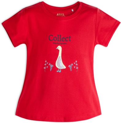 Ariel Girls Casual Cotton Blend Top(Red, Pack of 1)