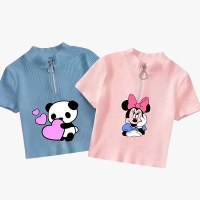 Rory Girls Cotton Blend Crop Top(Blue, Pack of 2)