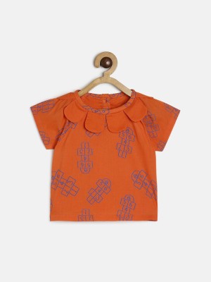 MINI KLUB Baby Girls Casual Pure Cotton Woven Top(Orange, Pack of 1)