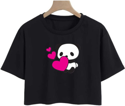 Mishti Fashion Girls Casual Cotton Blend Crop Top(Black, Pack of 1)