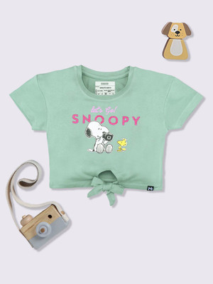 YK X Minute Mirth Girls Cotton Blend A-line Top(Green, Pack of 1)