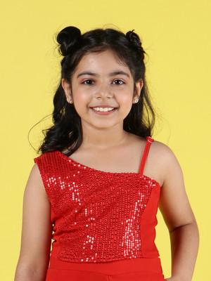 NEUDIS Girls Party Polyester Off Shouldered Top(Red, Pack of 1)