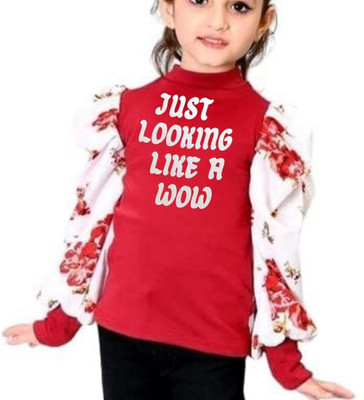 Wahoo Girls Casual Cotton Crepe Blend Top(Red, Pack of 1)