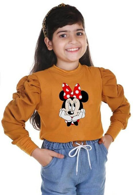 Lediverse Girls Party Cotton Lycra Blend Top(Orange, Pack of 1)