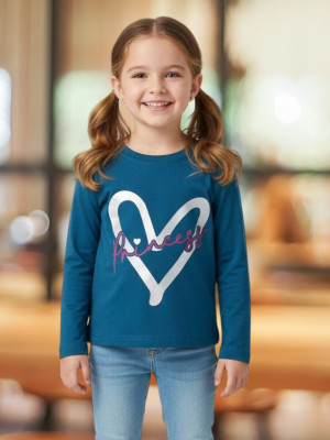 SAALVIA Girls Casual Cotton Lycra Blend Full Sleeve Top(Light Blue, Pack of 1)