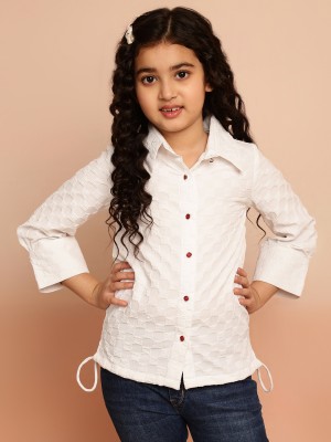 Ishti Girls Casual Polyester A-line Top(White, Pack of 1)