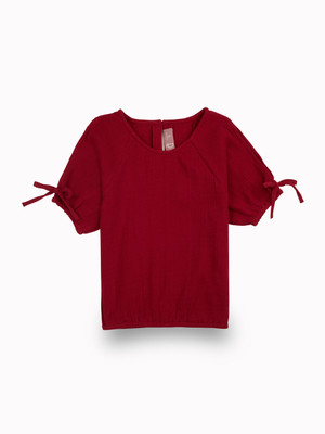 GINI & JONY Girls Casual Pure Cotton Woven Top(Maroon, Pack of 1)